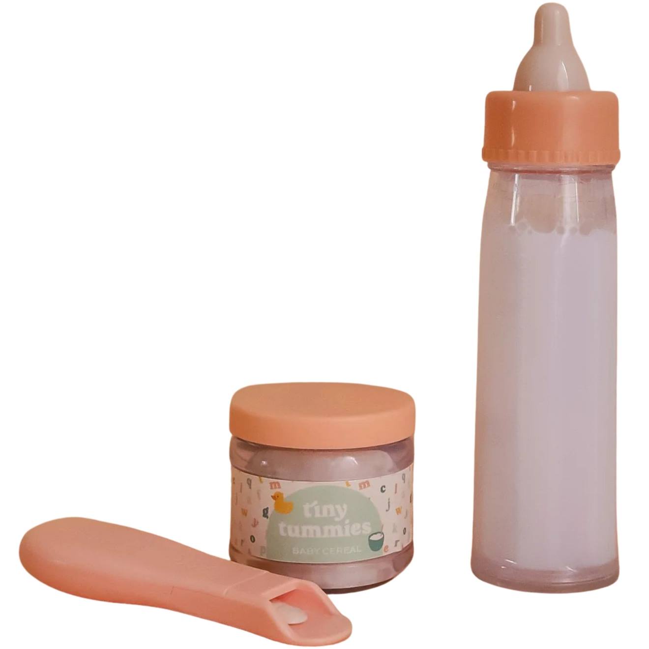 Coffret Repas Petit Pot Et Biberon Magiques Pour Poupée Céréales Blanc, Rose