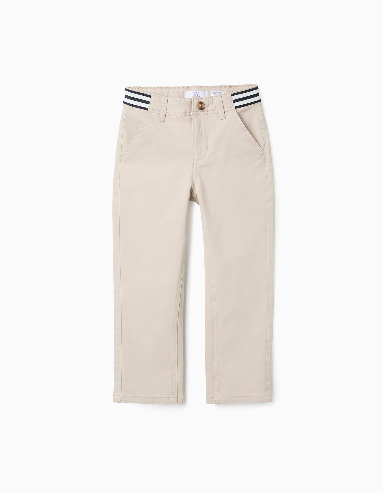 Pantalon Chino En Sergé Avec Taille Rayée Beige Clair