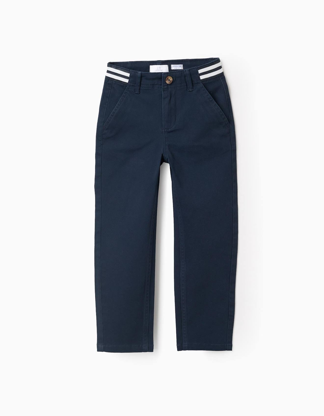 Pantalon Chino En Sergé Avec Taille Rayée Bleu Foncé