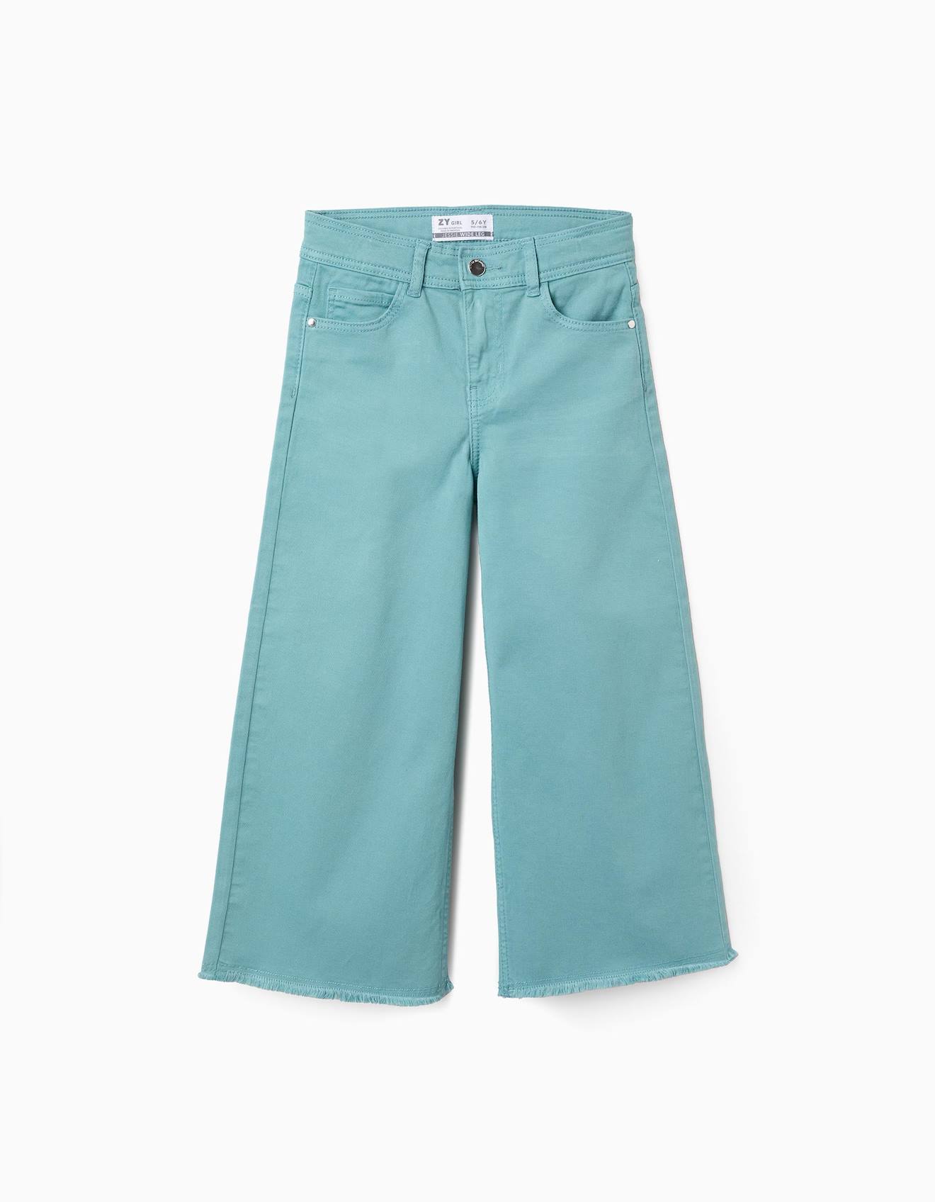Pantalon En Toile Wide Leg Avec Ourlets Effilochés Bleu Clair