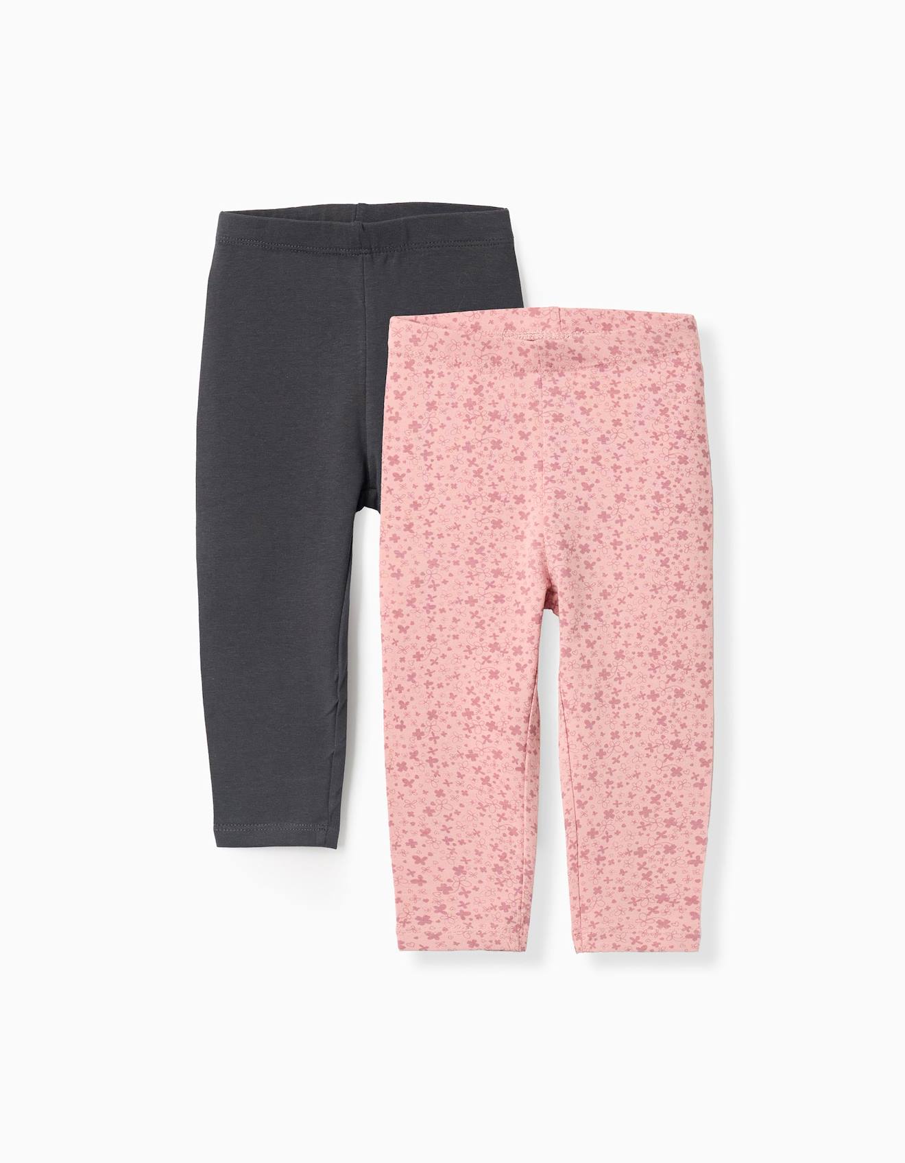 Lot De 2 Leggings Floral/uni Gris Foncé