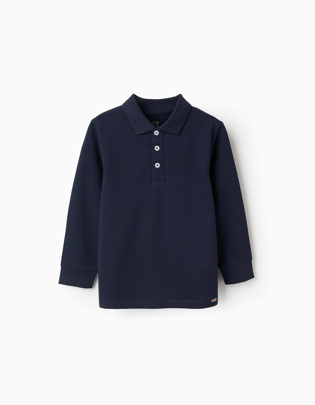 Polo Manches Longues En Coton Bleu Fonc 15 €