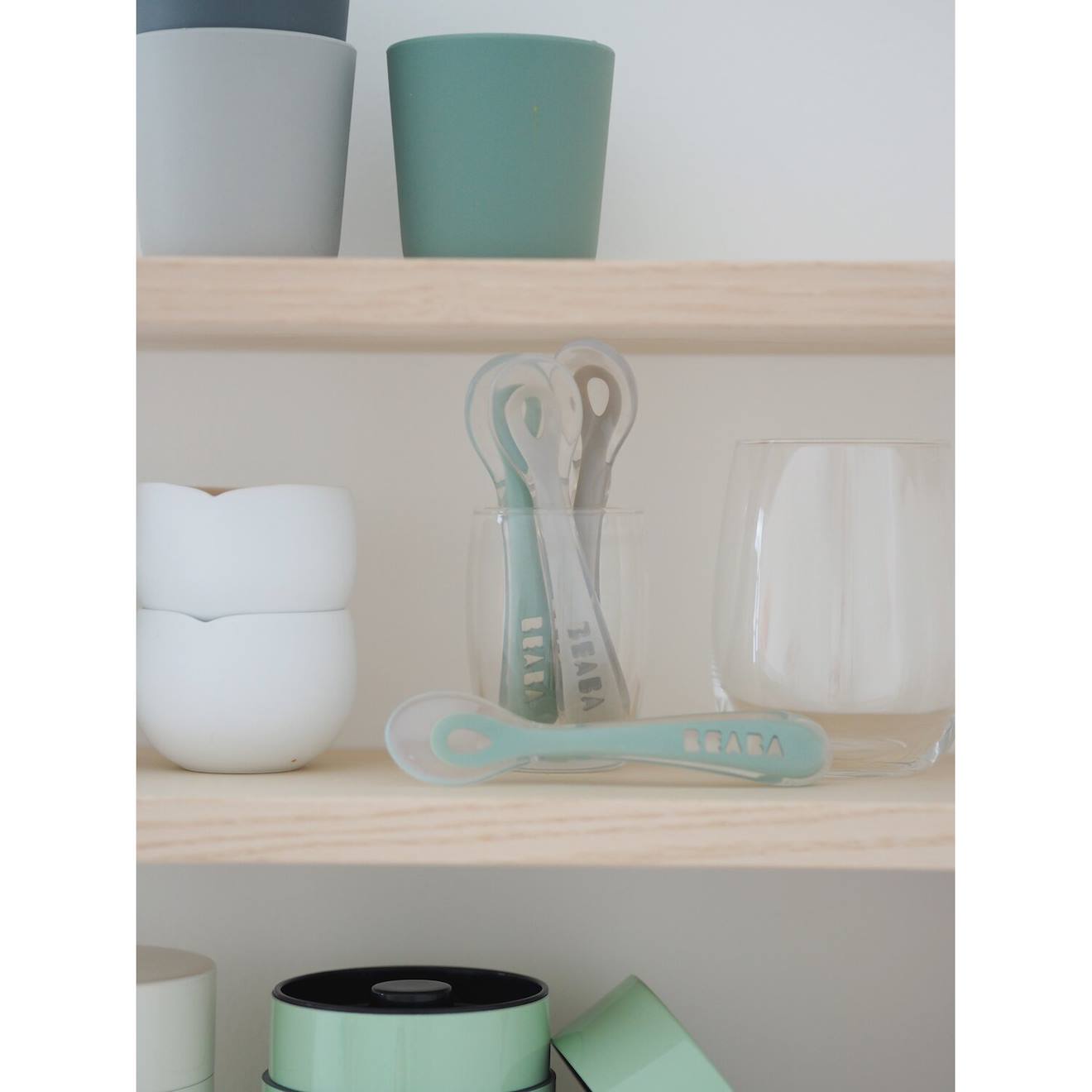 Lot De 4 Cuillères Silicone 2ème Âge Gris/vert (Béaba) - Image 1