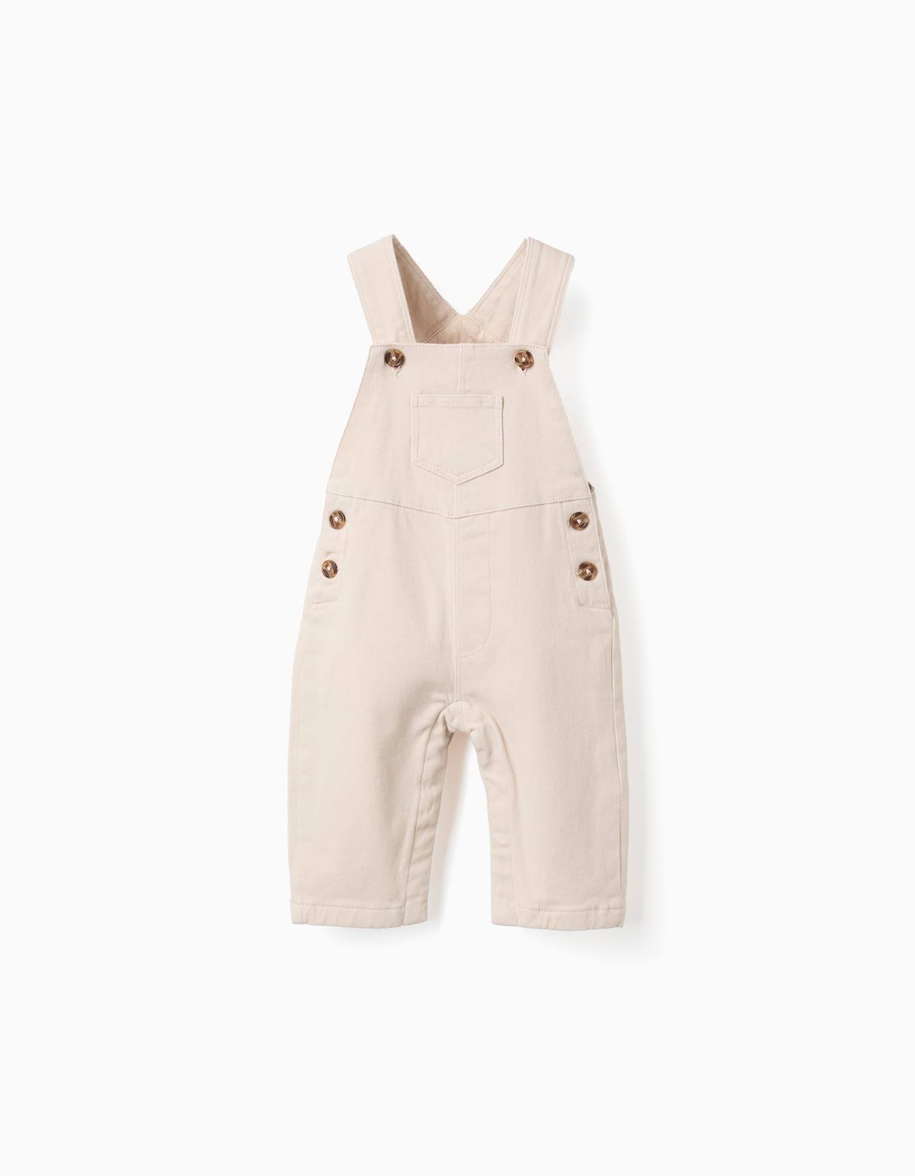 Salopette En Sergé Avec Pressions À Lentrejambe Beige Clair