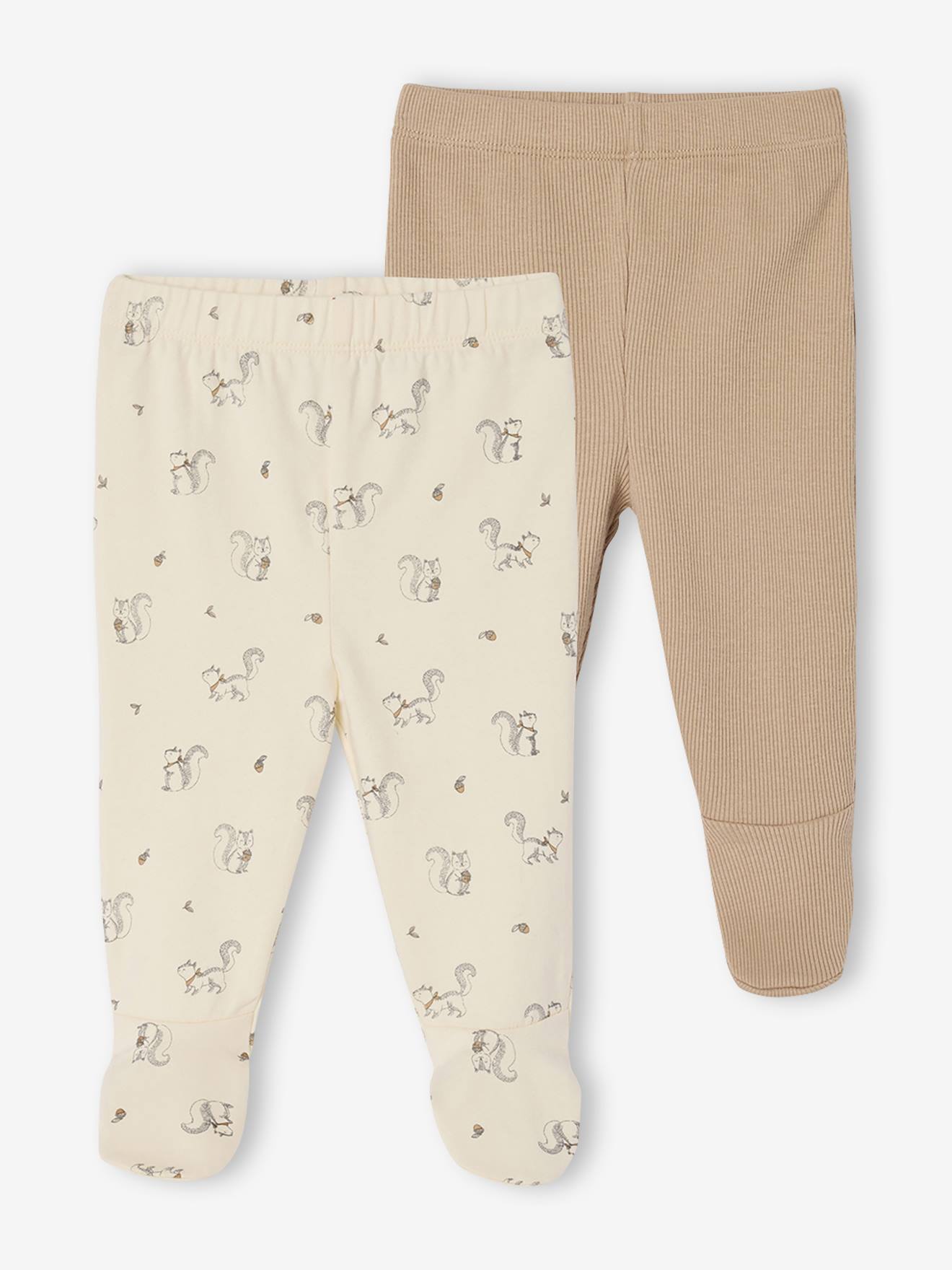 Lot de 2 pantalons naissance à pieds beige