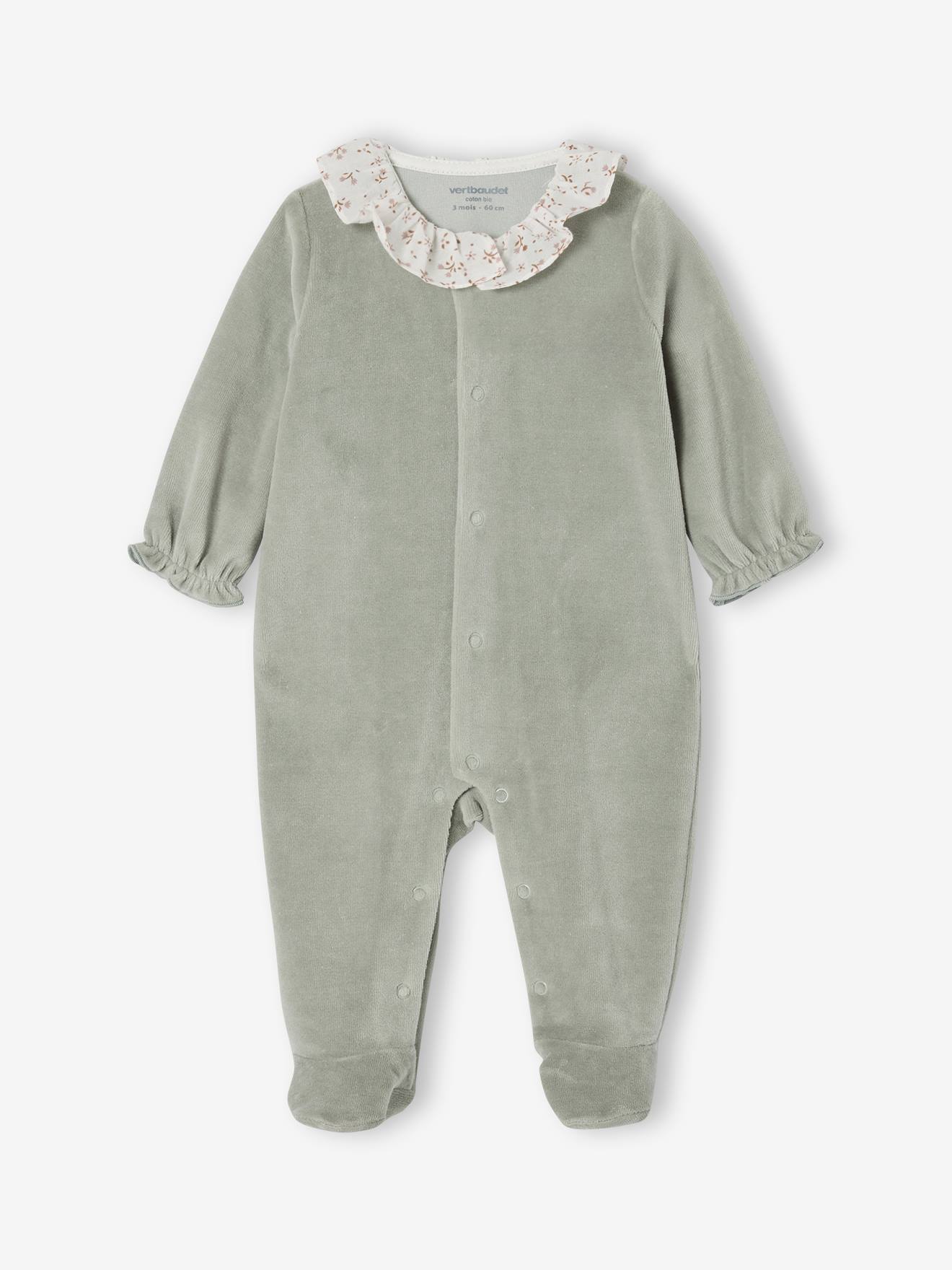 Pyjama bébé fille velours collerette imprimée vert sauge (Vertbaudet) - Couverture