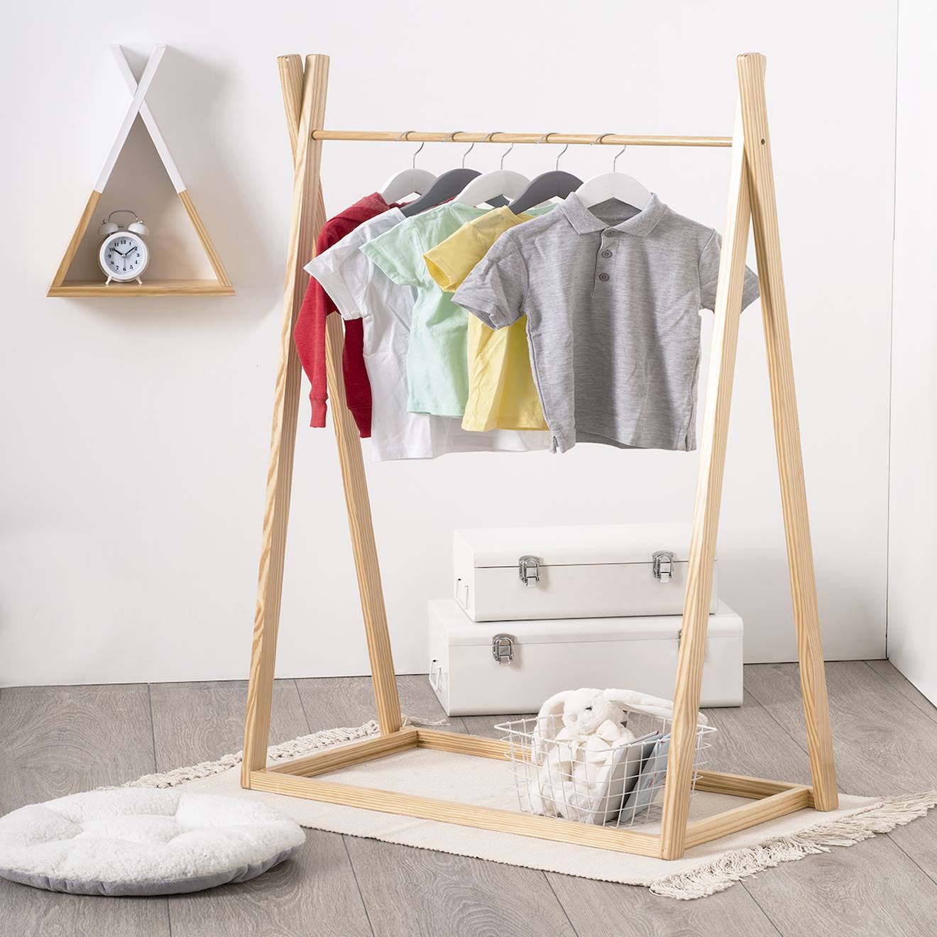 Portant À Vêtements Enfant Bois 78x126cm Beige