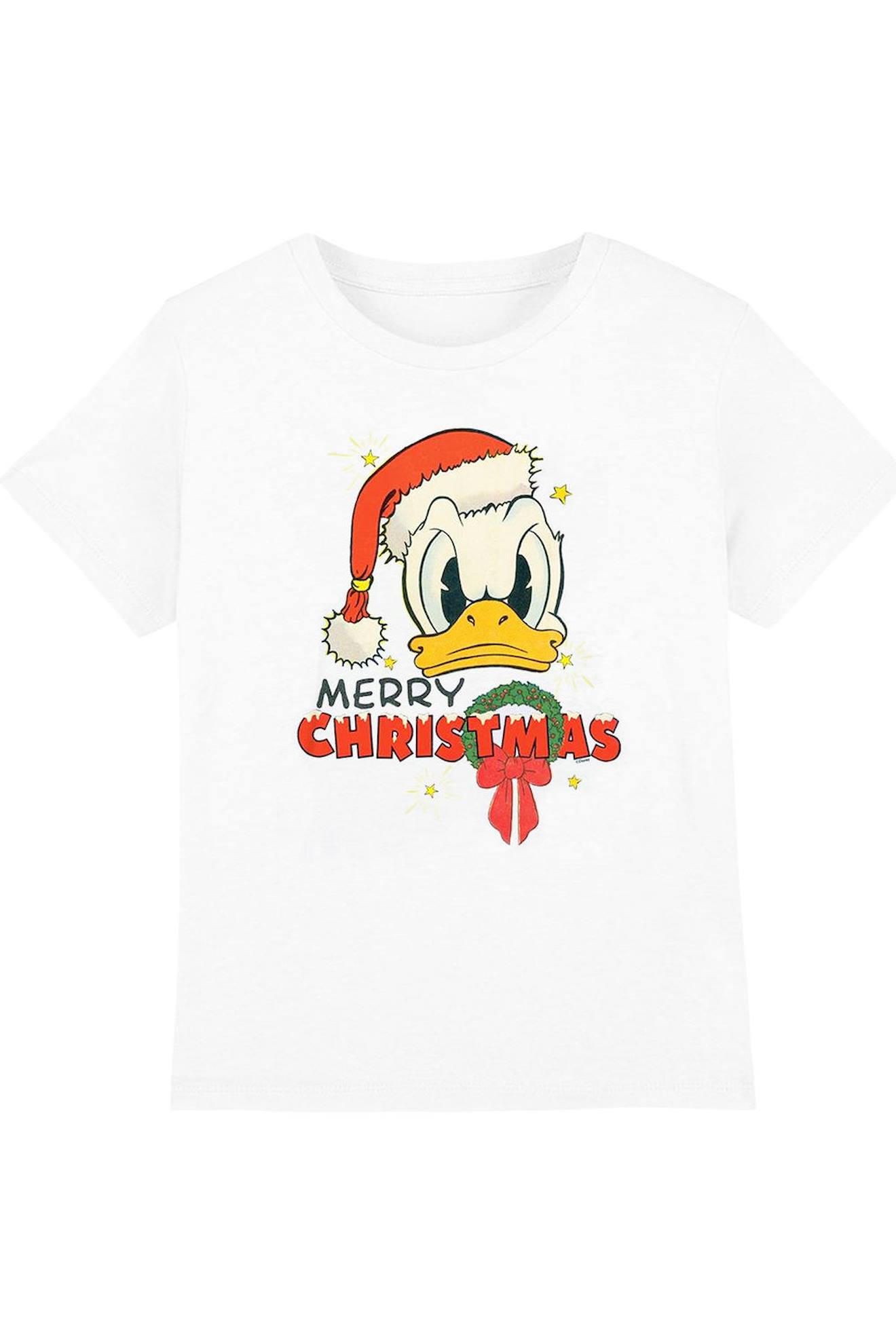 T-shirt Noel Coton Disney Donald Merry Christmas Blanc