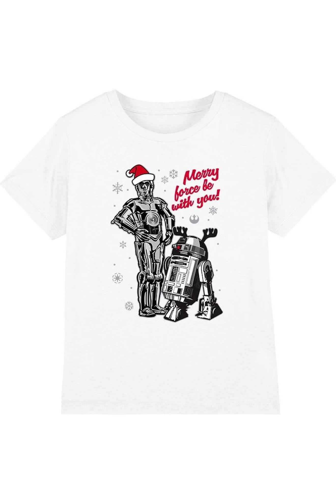 T-shirt Coton Noel Star Wars Droids Blanc