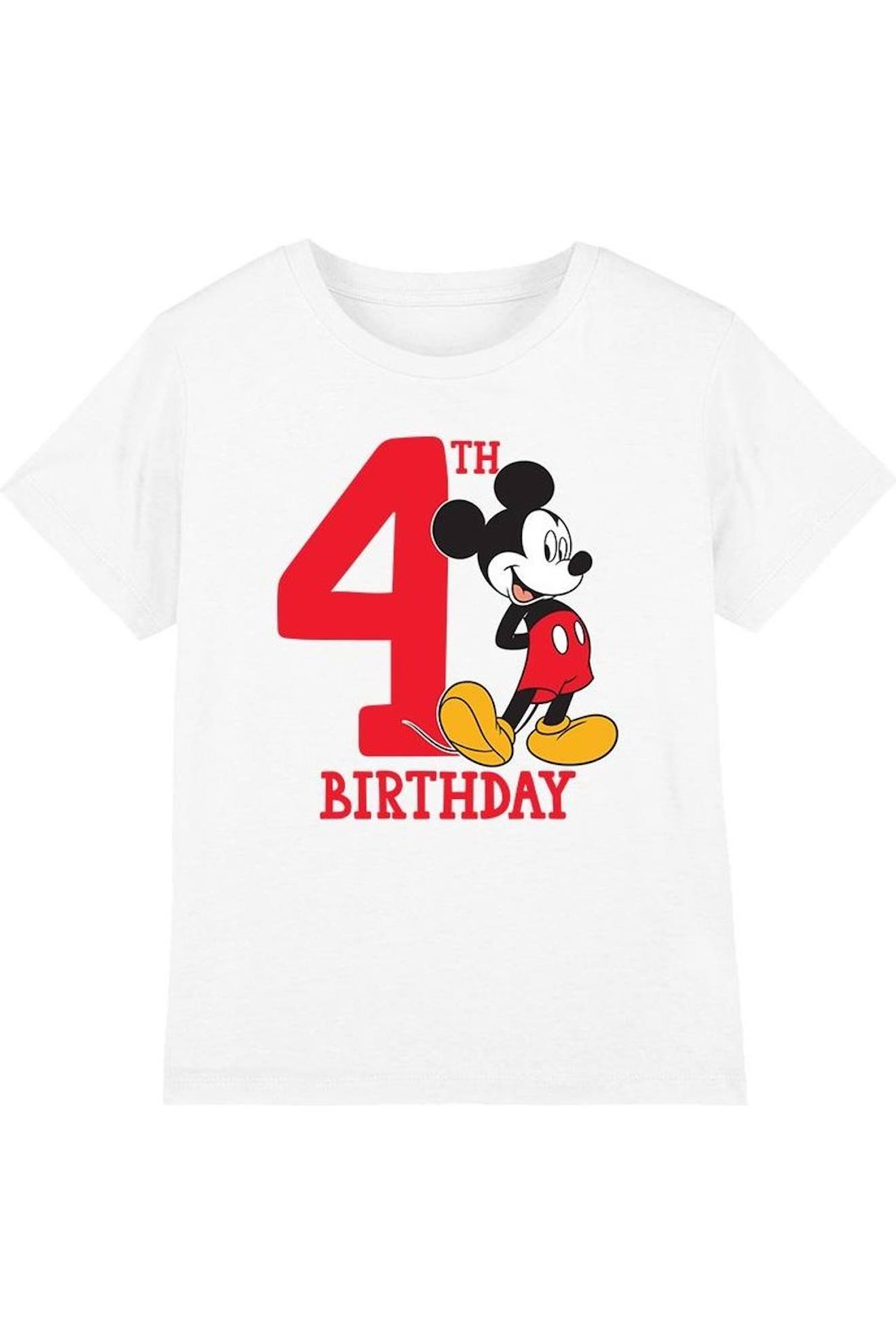 T-shirt 4ème Anniversaire Motif Mickey Mouse Coton Disney Blanc