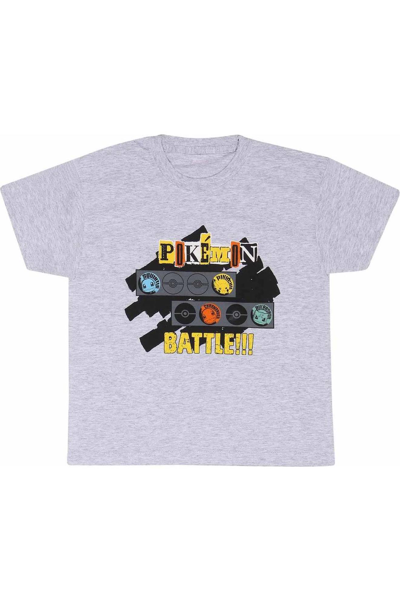 T-shirt Battle Coton Pokemon Gris Chiné