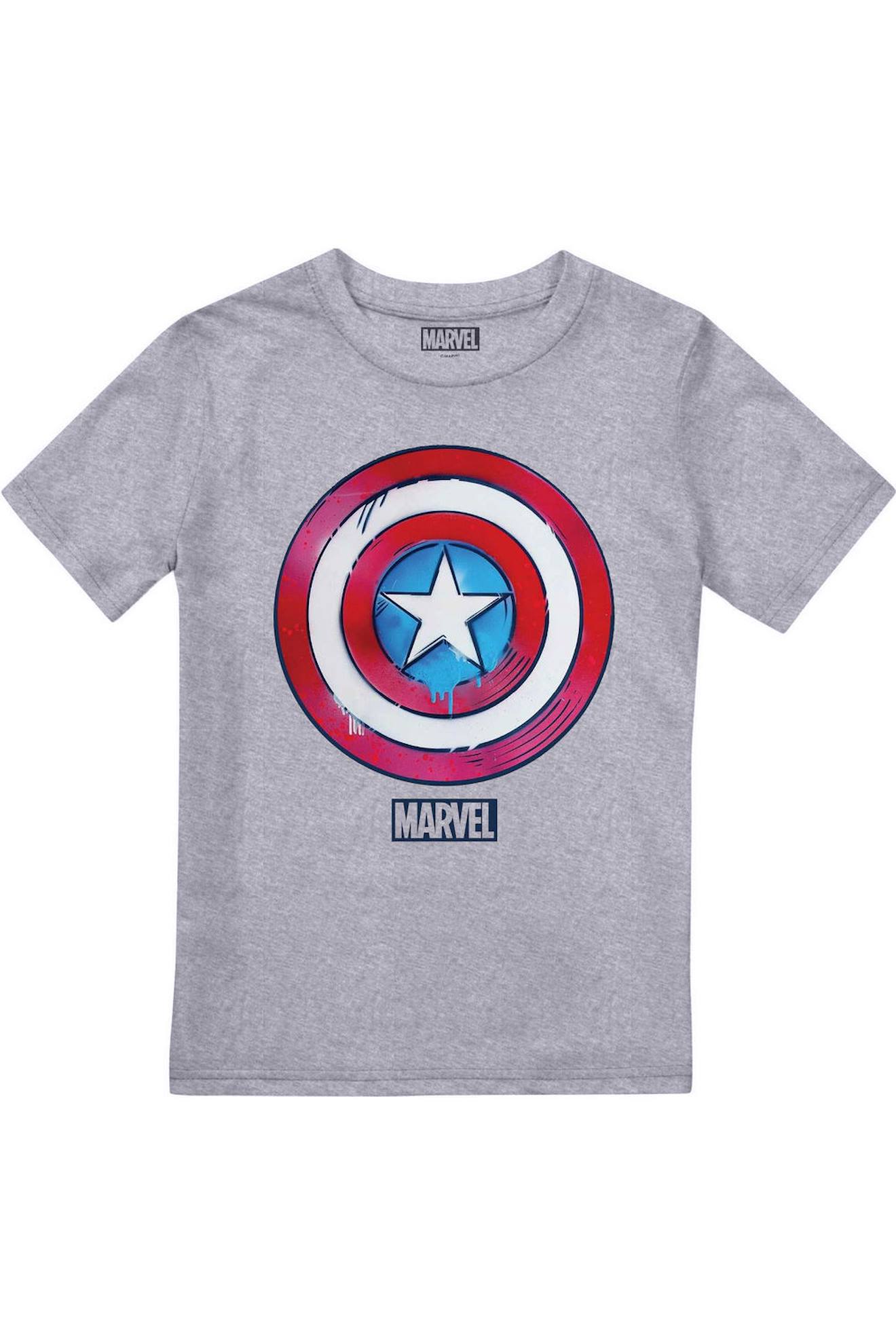 T-shirt Motif Bouclier Dégoulinant Coton Gris Chiné