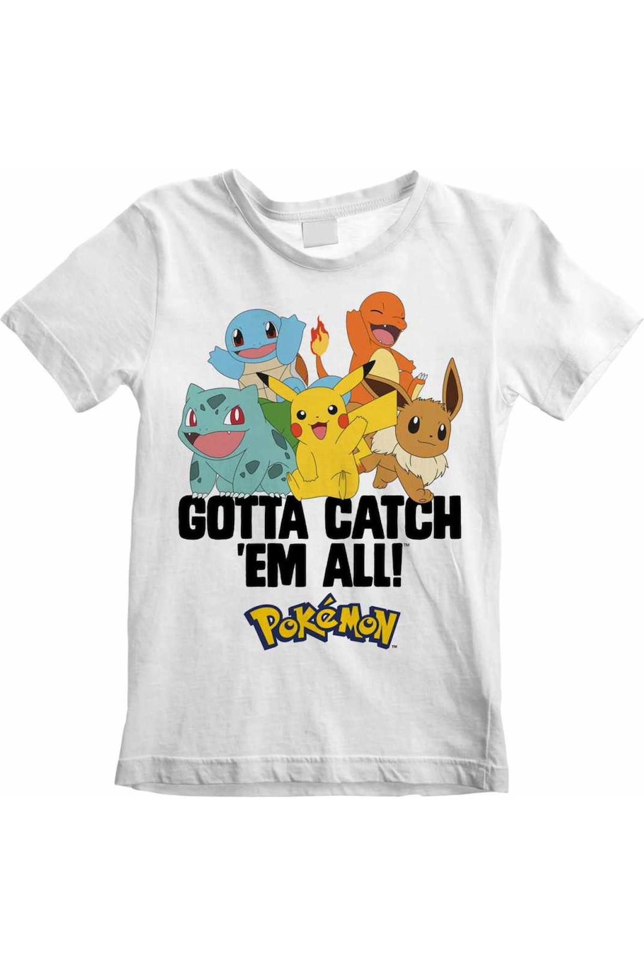 T-shirt Coton Pokemon Gotta Catch Em All Blanc