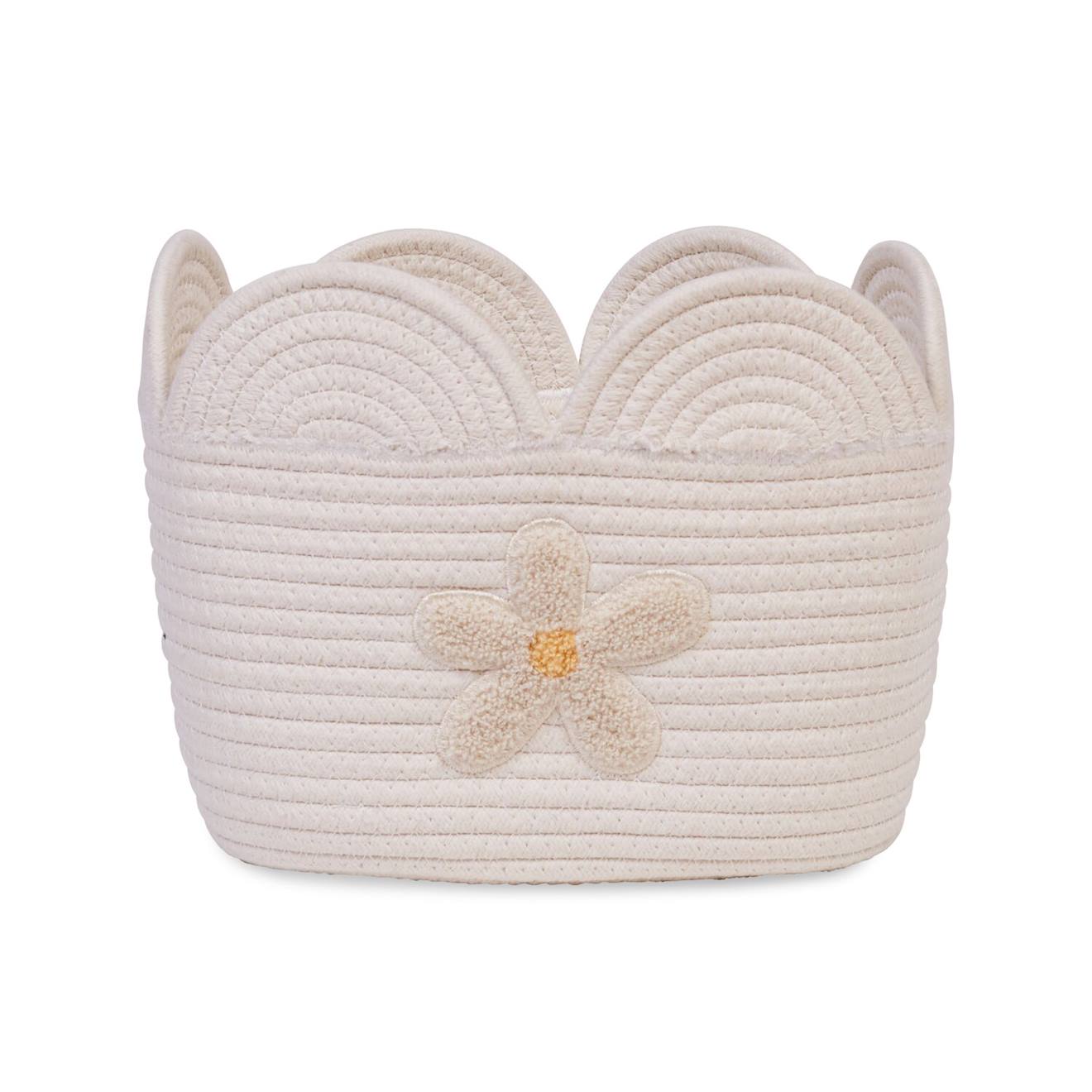 Panier De Rangement Fleur Corde De Coton 30x20x15 Cm Blanc