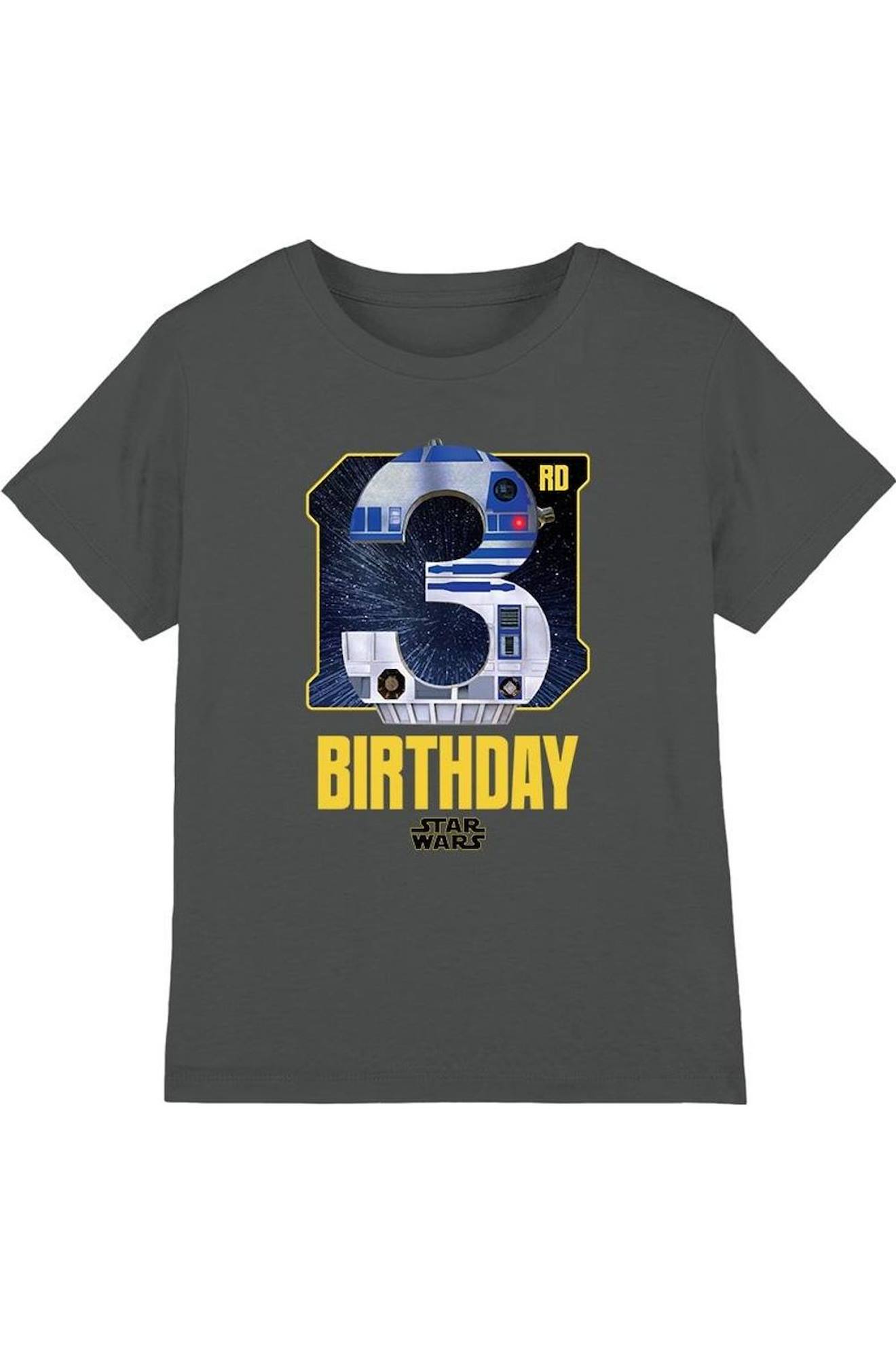 T-shirt 3ème Anniversaire Motif R2-d2 Style Espace Coton Star Wars Charbon