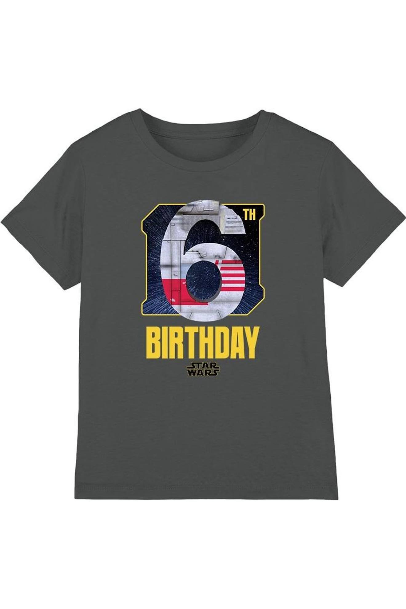 T-shirt 6ème Anniversaire Motif Aile-x Style Espace Coton Star Wars Charbon