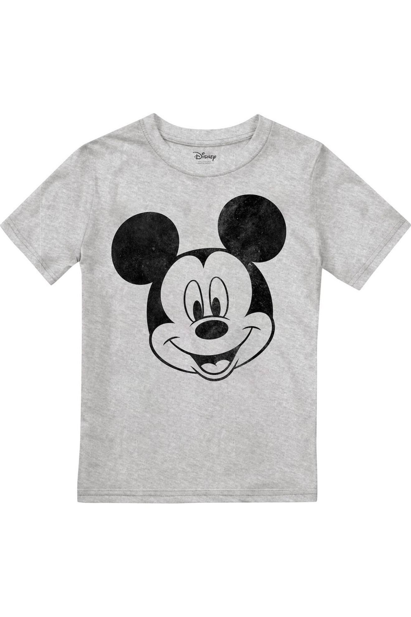 T-shirt Motif Visage De Mickey Mouse Coton Disney Gris Chiné