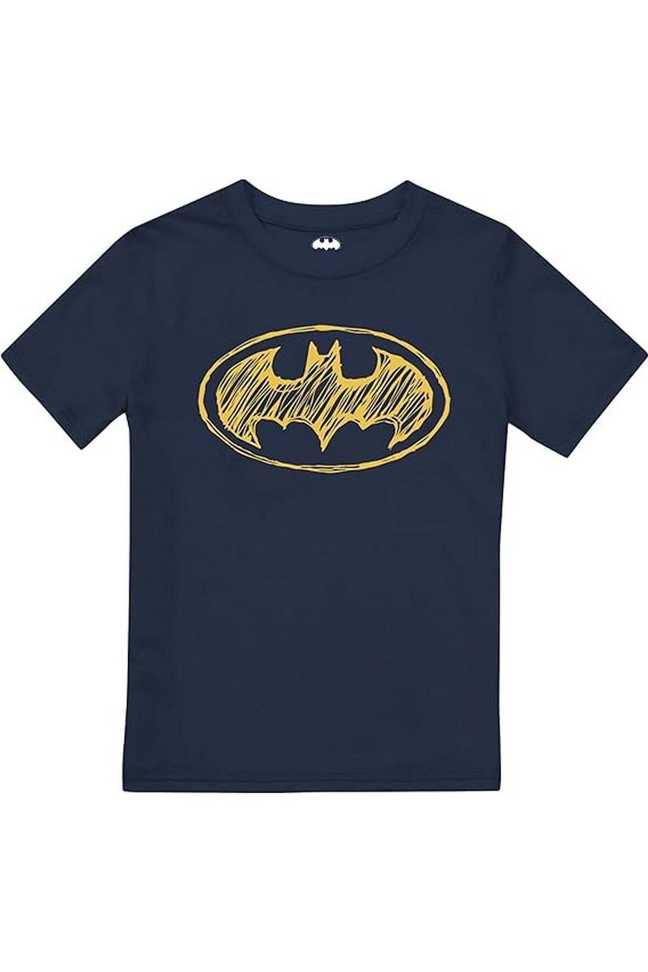 T-shirt Motif Logo Griffonné Coton Batman Bleu Marine