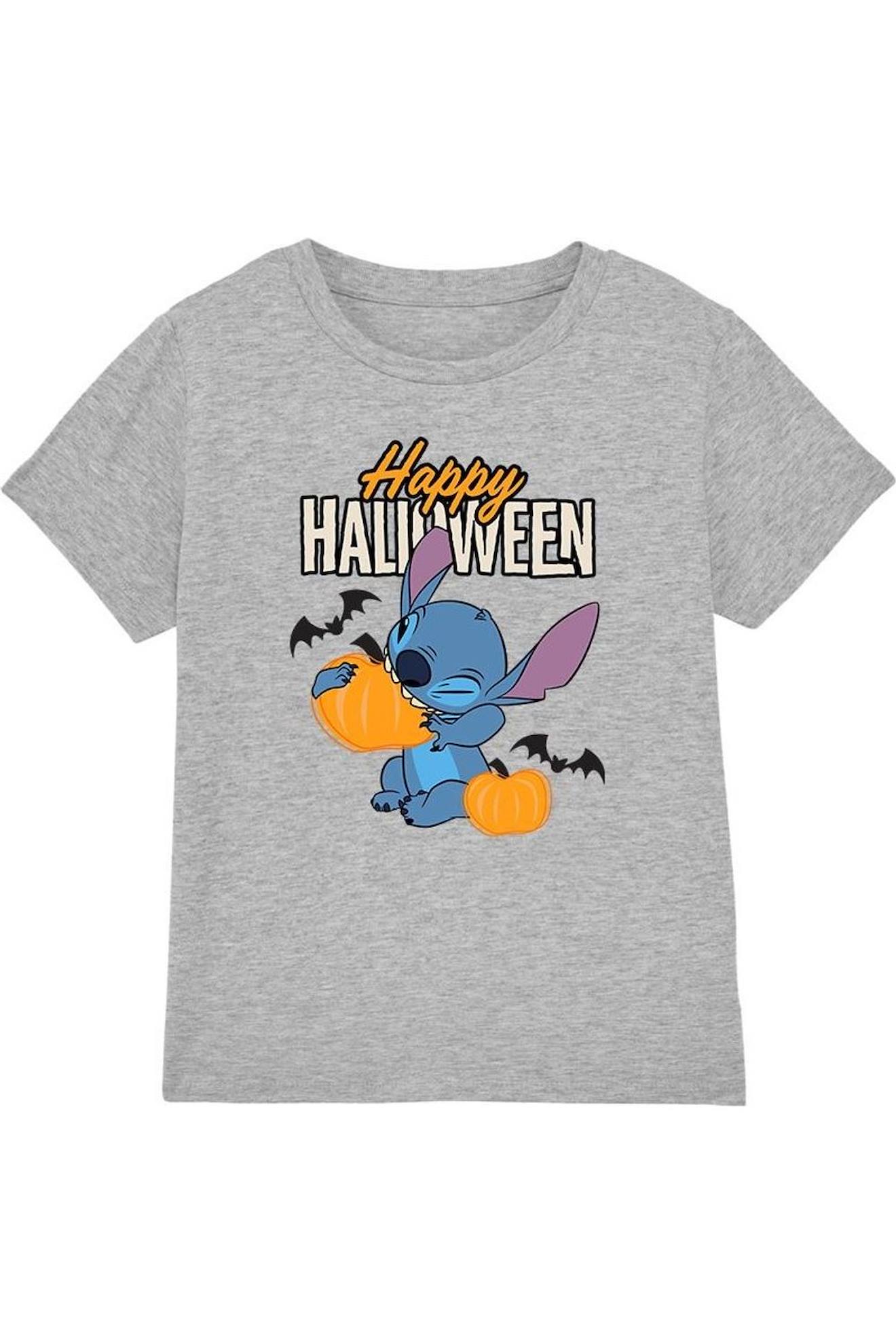 T-shirt Coton Happy Halloween Gris Chiné