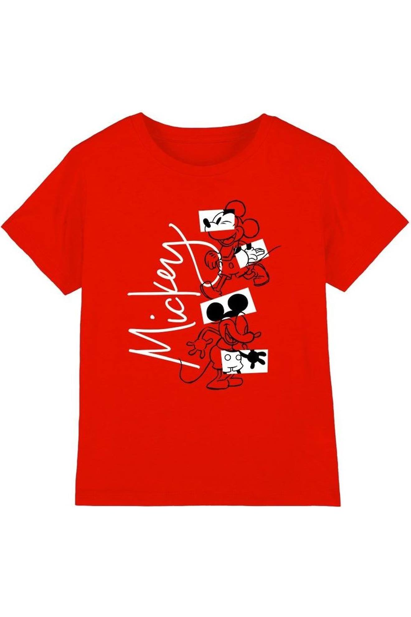 T-shirt Motifs Mickey Mouse Et Formes Géométriques Coton Disney Rouge