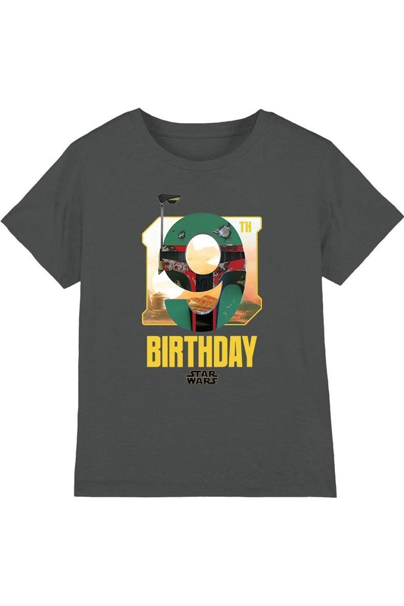 T-shirt 9ème Anniversaire Motif Boba Fett Style Espace Coton Star Wars Charbon