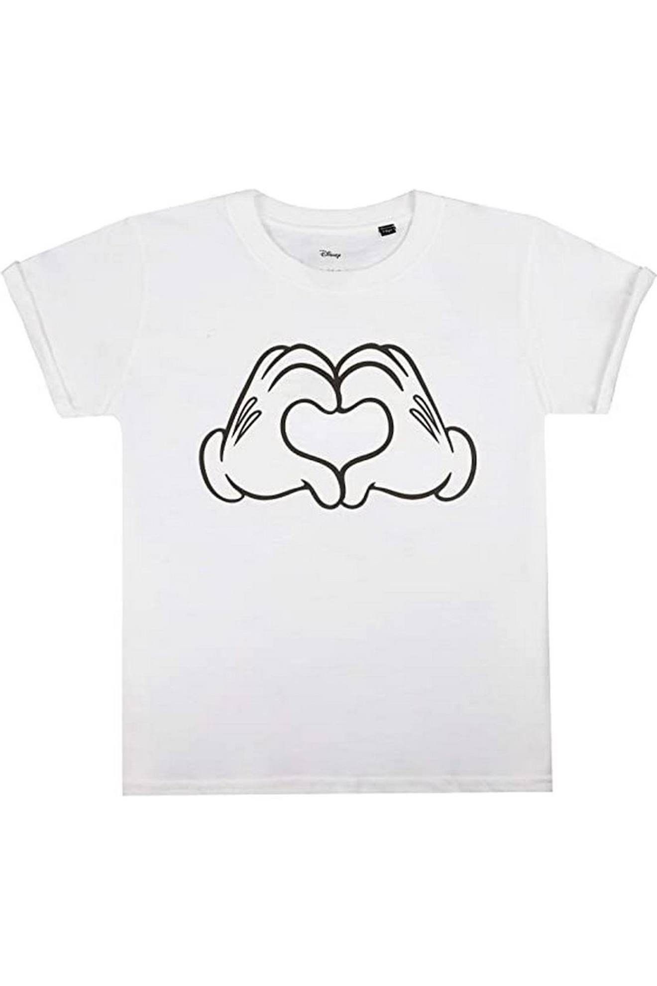 T-shirt Style Mickey Mouse Coton Disney Love Hands Blanc