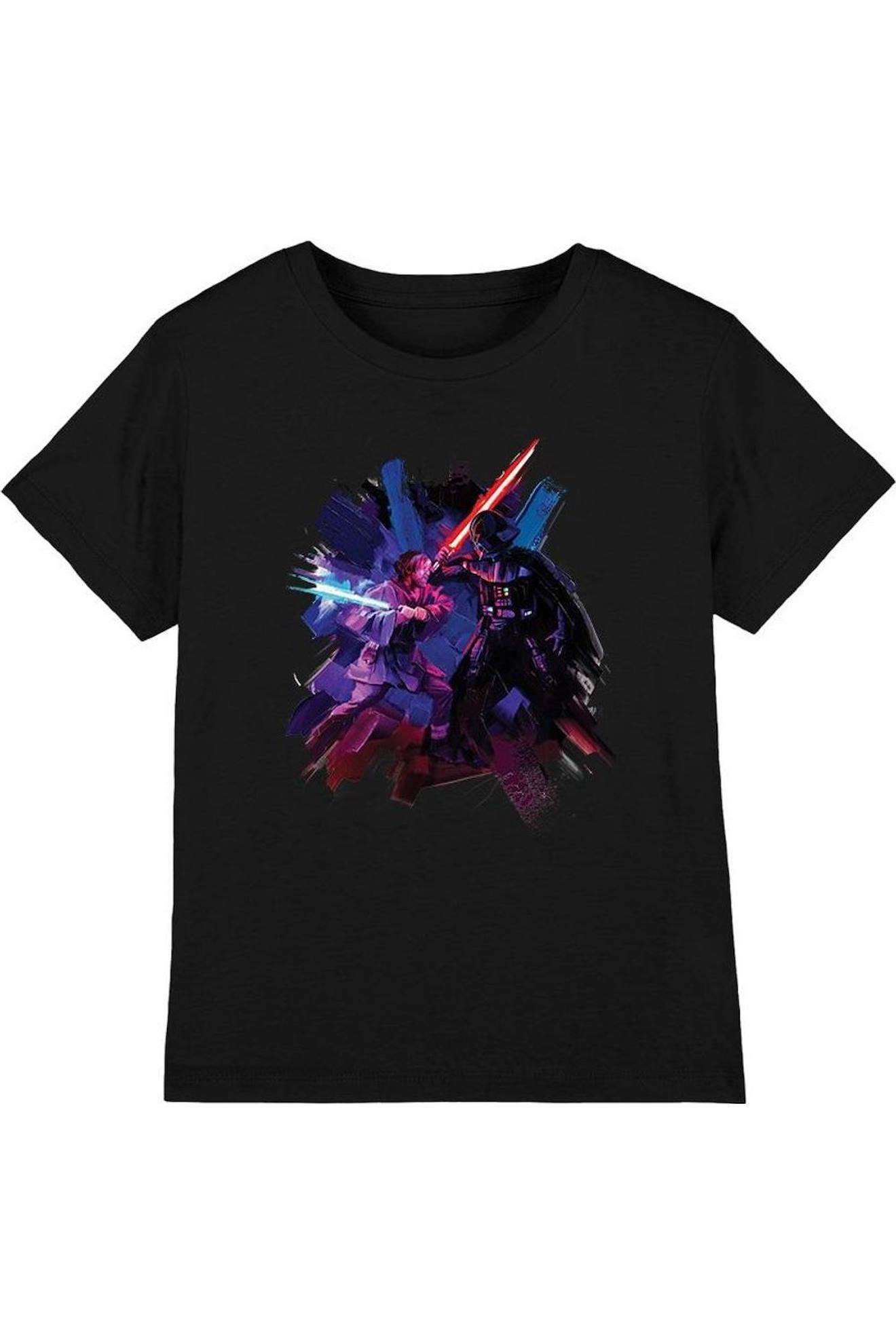 T-shirt Motifs Obi-wan Kenobi Et Vador Style Peint Coton Star Wars Noir