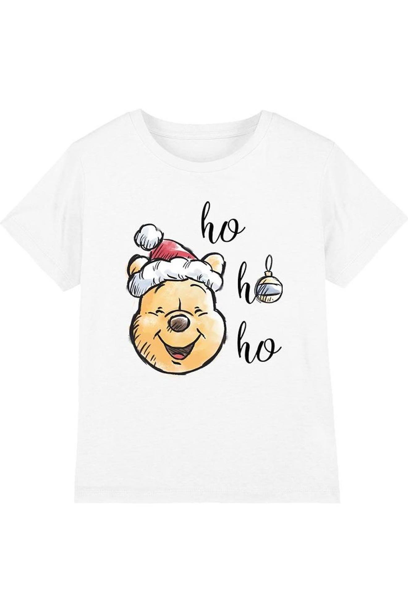 T-shirt Coton Noël Winnie L'ourson Ho Ho Ho Blanc