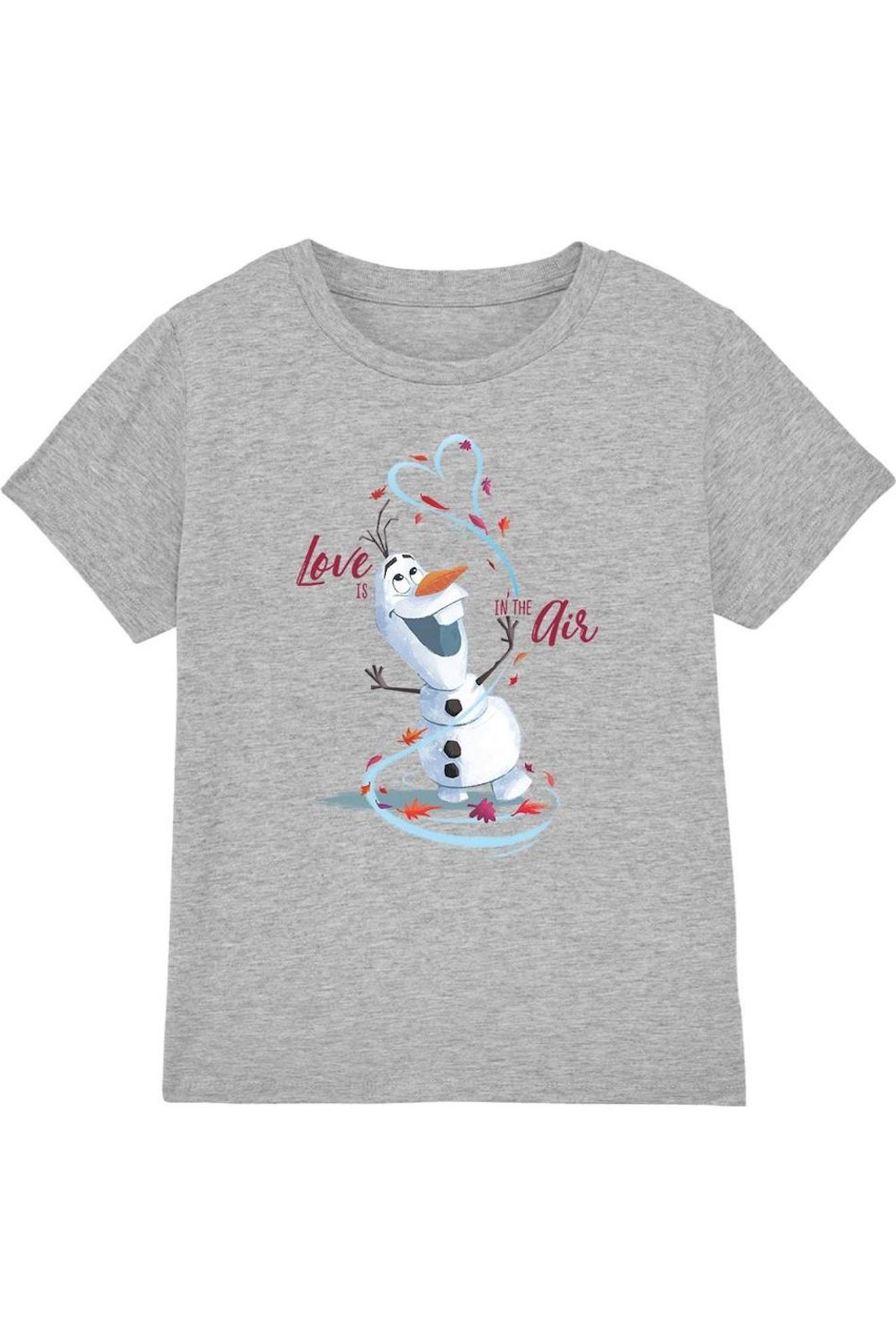 T-shirt Olaf Coton La Reine Des Neiges Love Is In The Air Gris Chiné