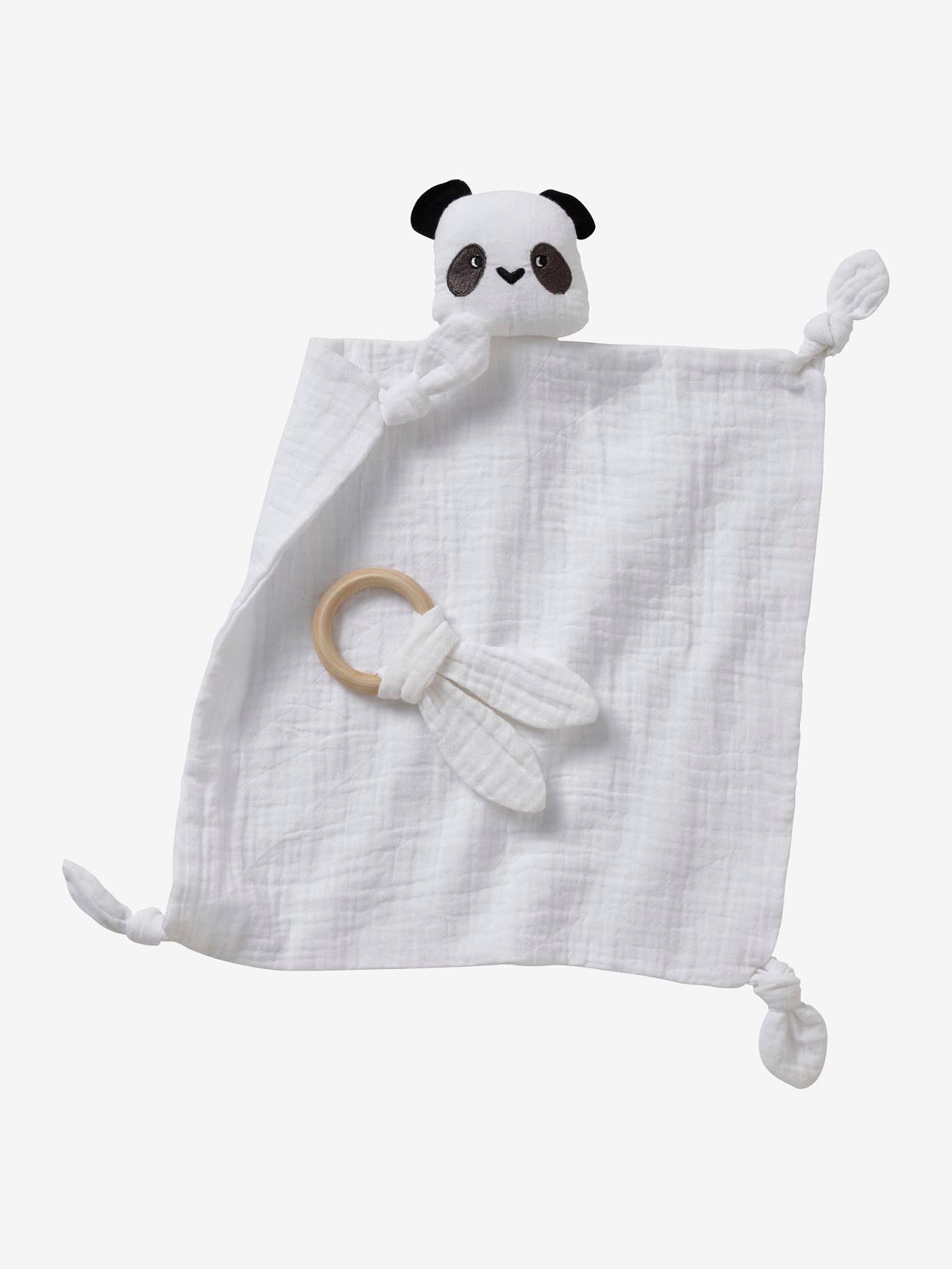 Doudou lange + hochet rond blanc