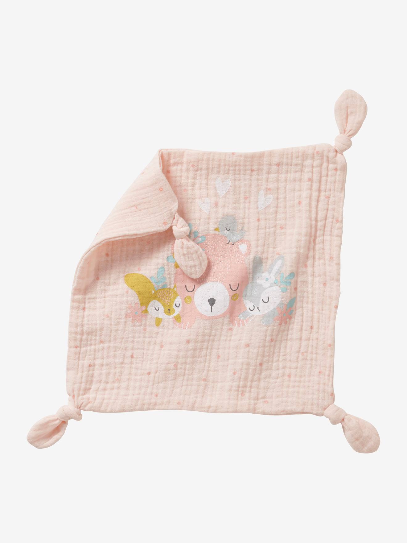 Doudou carré en lange Forêt rose