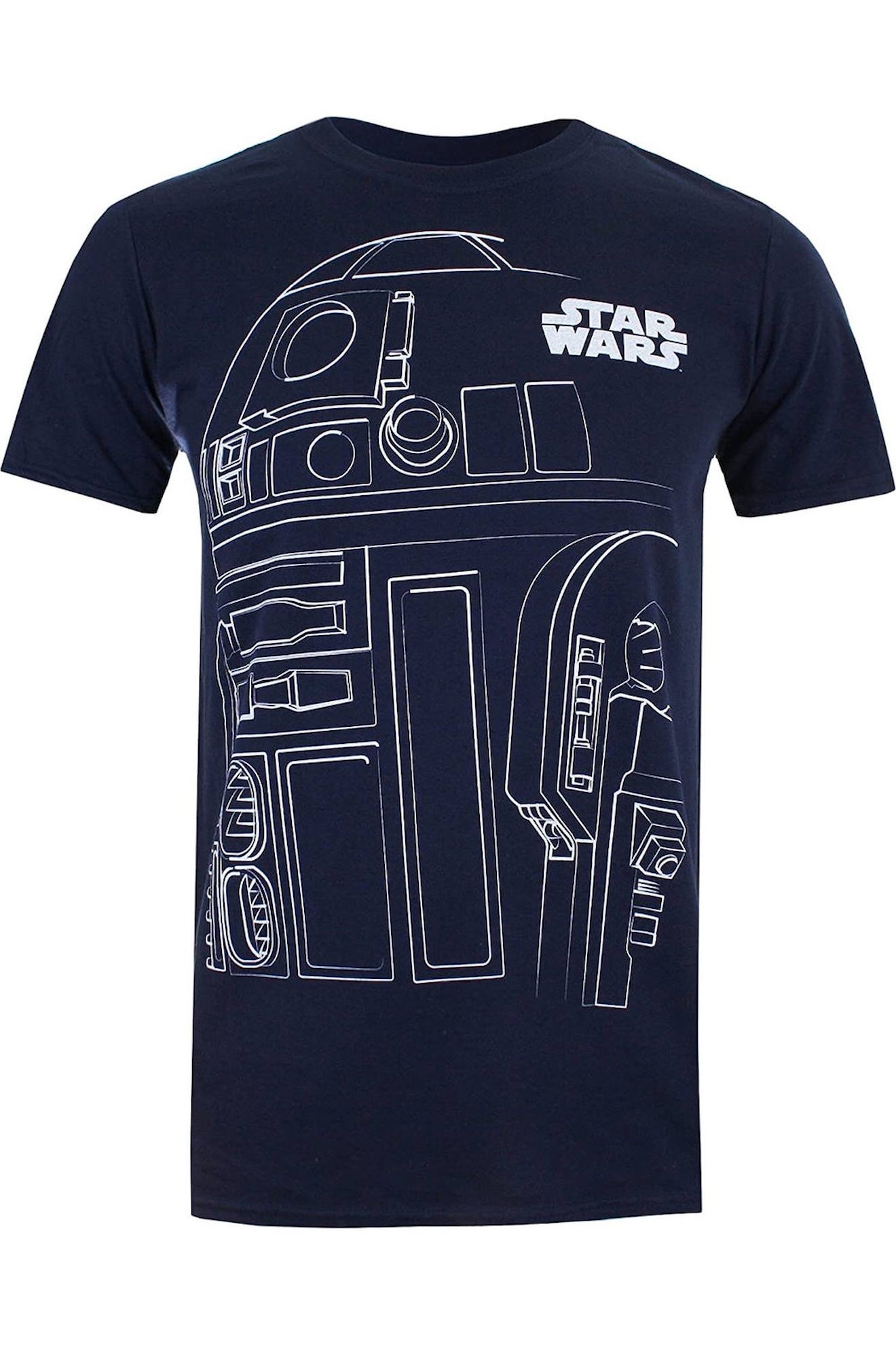 T-shirt Motif Contour De R2-d2 Coton Star Wars Bleu Marine