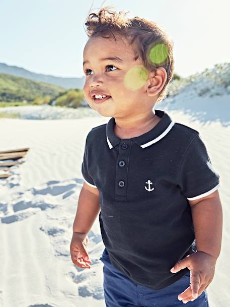 Vêtements bébé et enfants à personnaliser-Bébé-Polo brodé ancre poitrine bébé personnalisable