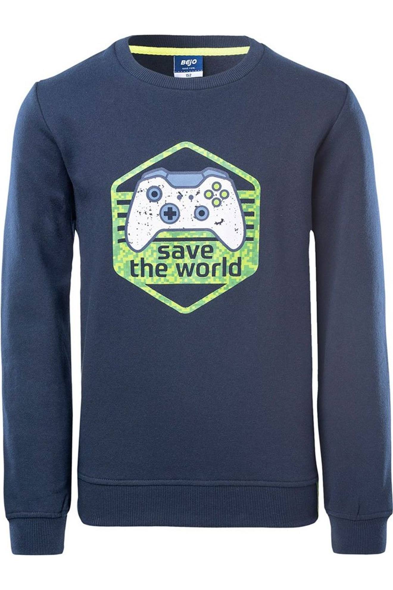 Sweat Motif/style Manette Coton Yakko Saphir Foncé