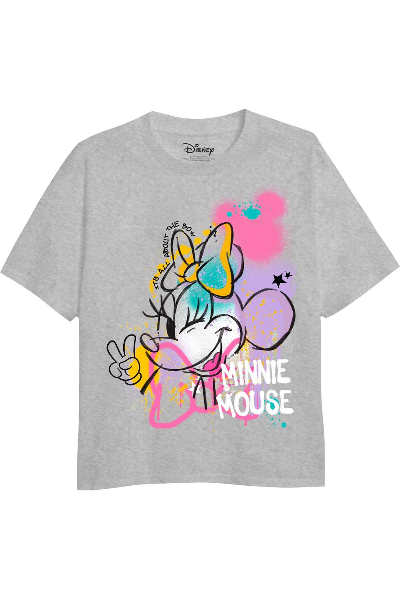 T-shirt Motif Minnie Mouse Coton Disney Gris Chiné