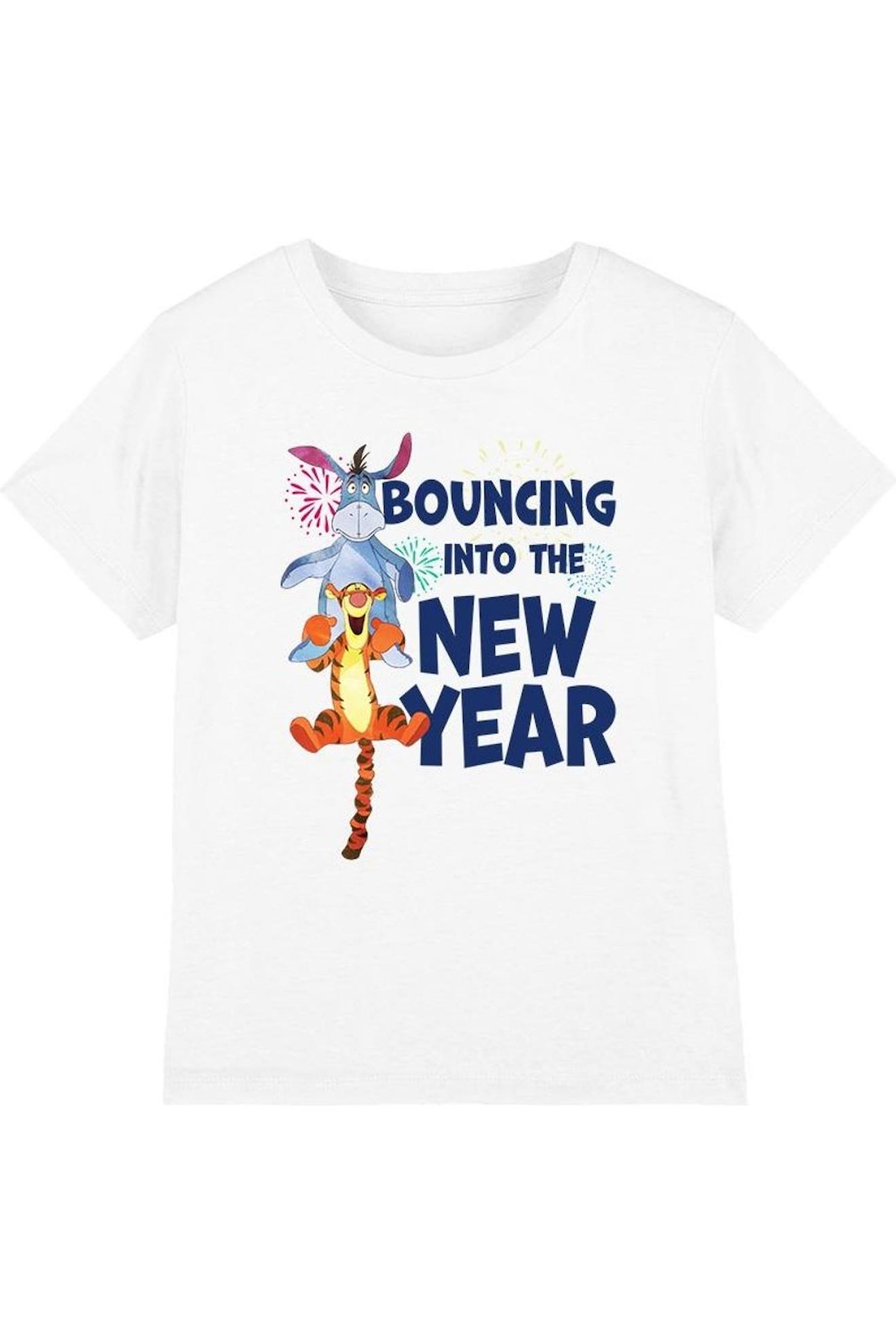 T-shirt Coton Winnie L'ourson Bouncing Into The New Year Blanc