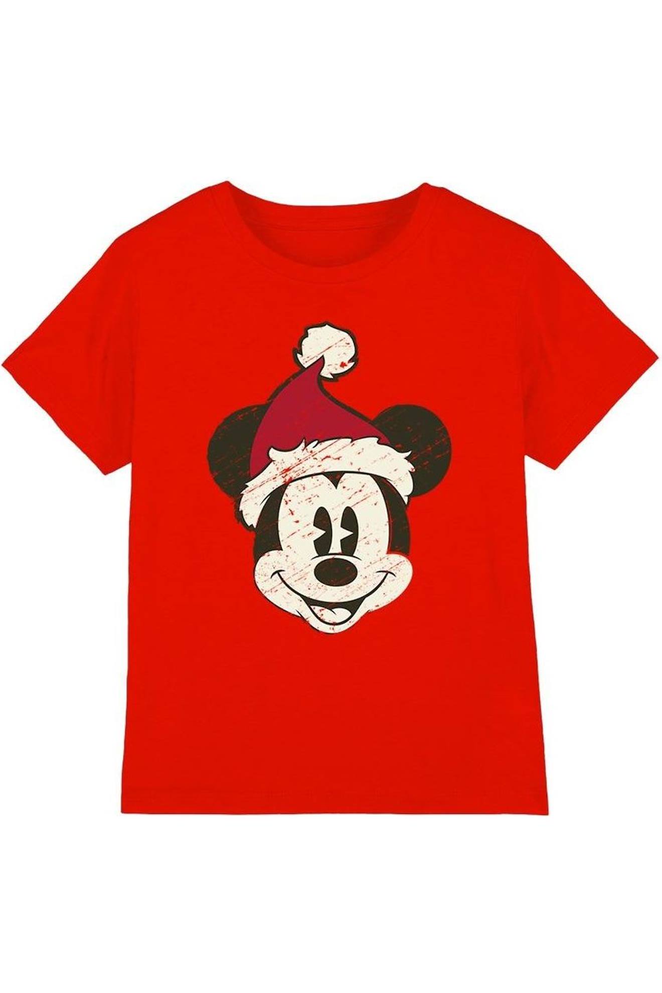 T-shirt De Noël Motif Mickey Mouse Coton Disney Rouge