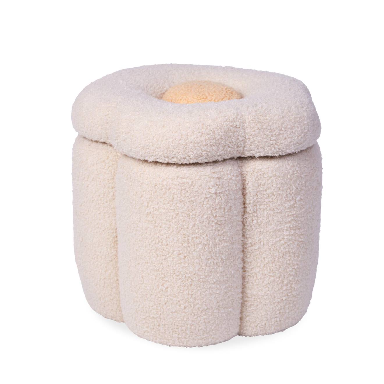 Pouf Fleur + Coffre À Jouets Blanc