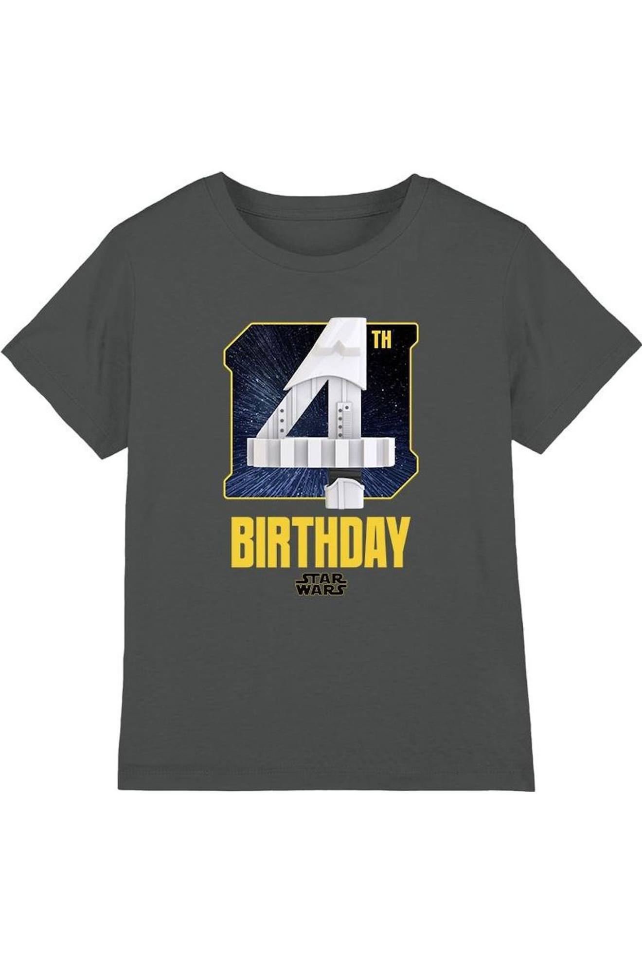 T-shirt 4ème Anniversaire Motif Stormtrooper Style Espace Coton Star Wars Charbon