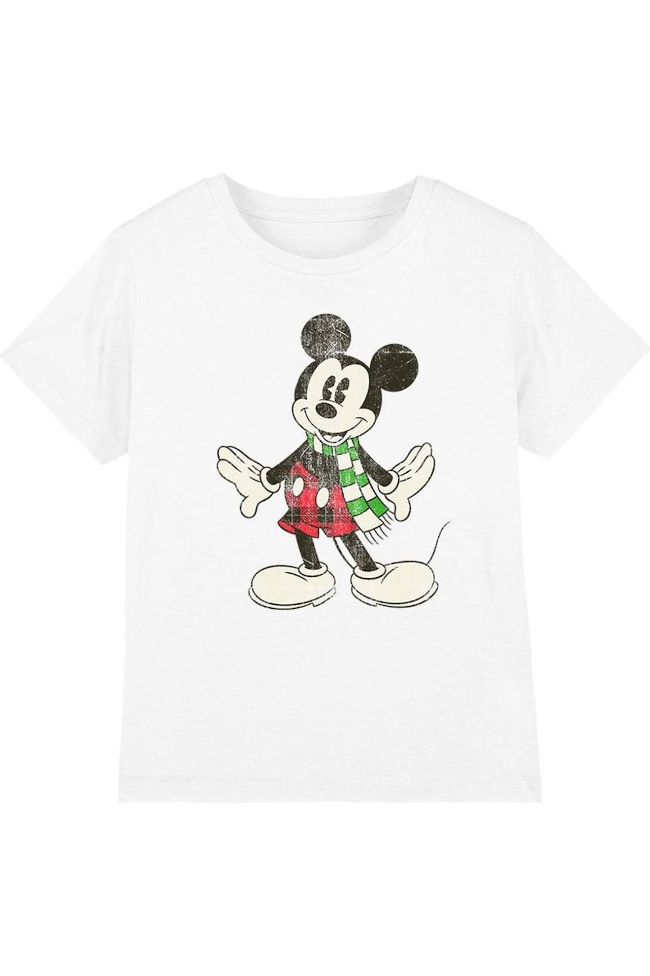 T-shirt Motif Mickey Mouse Avec Écharpe Style Rétro Coton Disney Blanc