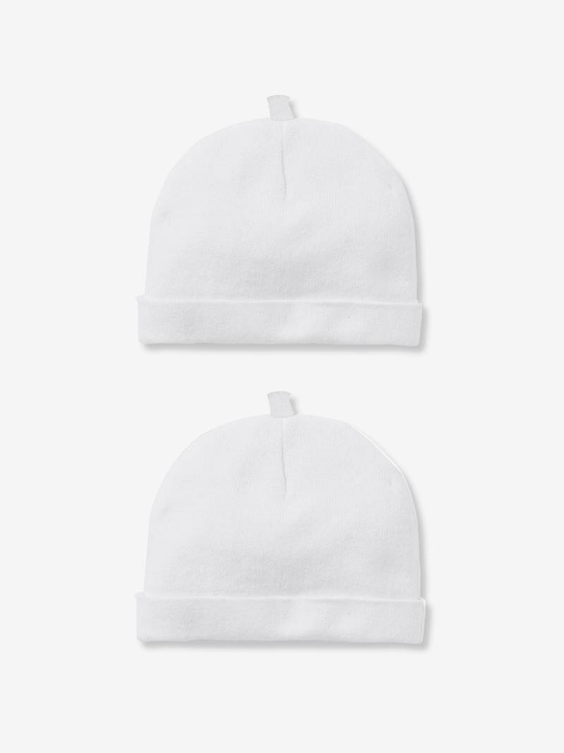 Lot de 2 bonnets bébé spécial maternité en coton bio lot blanc - Vertbaudet