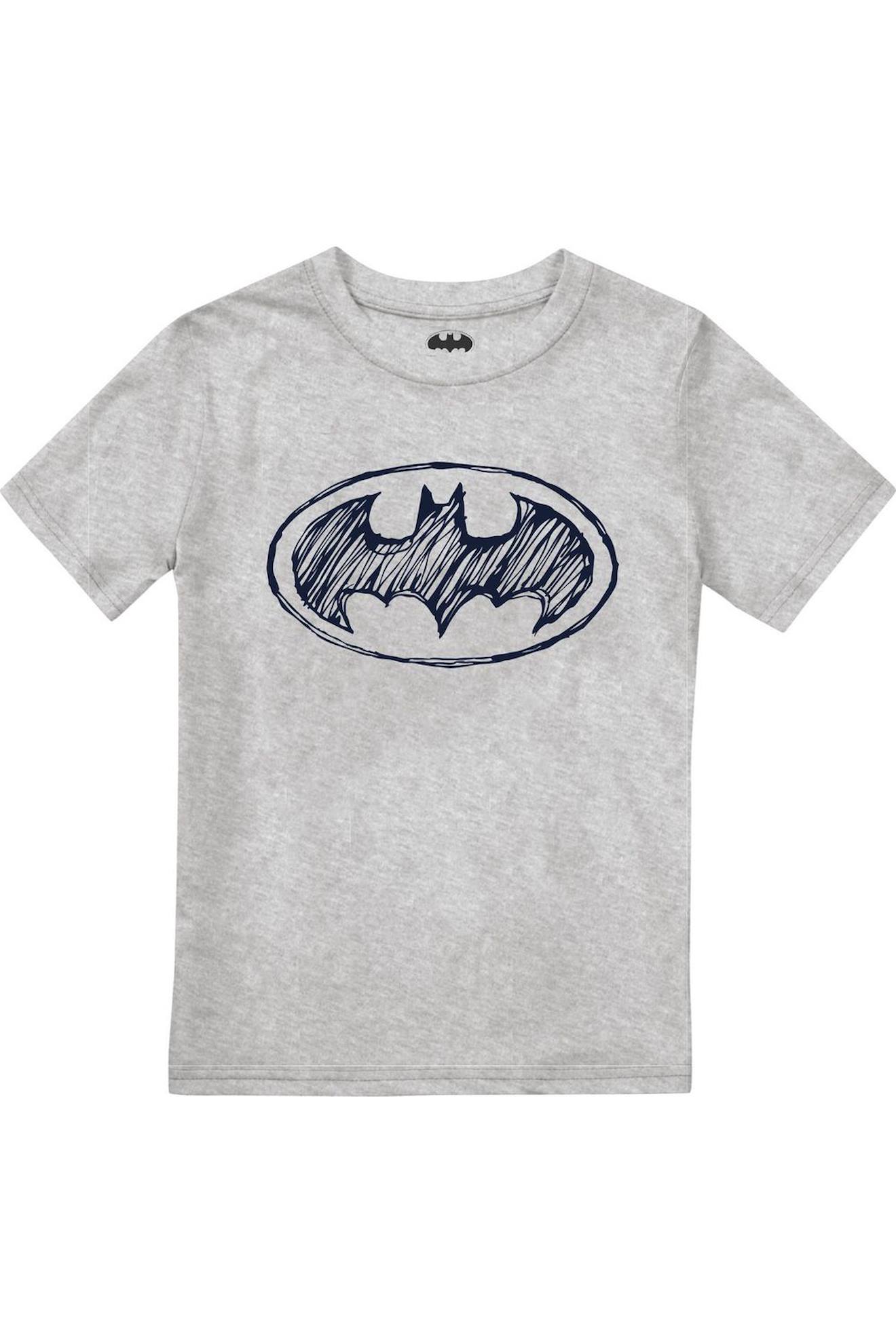 T-shirt Motif Logo Griffonné Coton Batman Gris Chiné