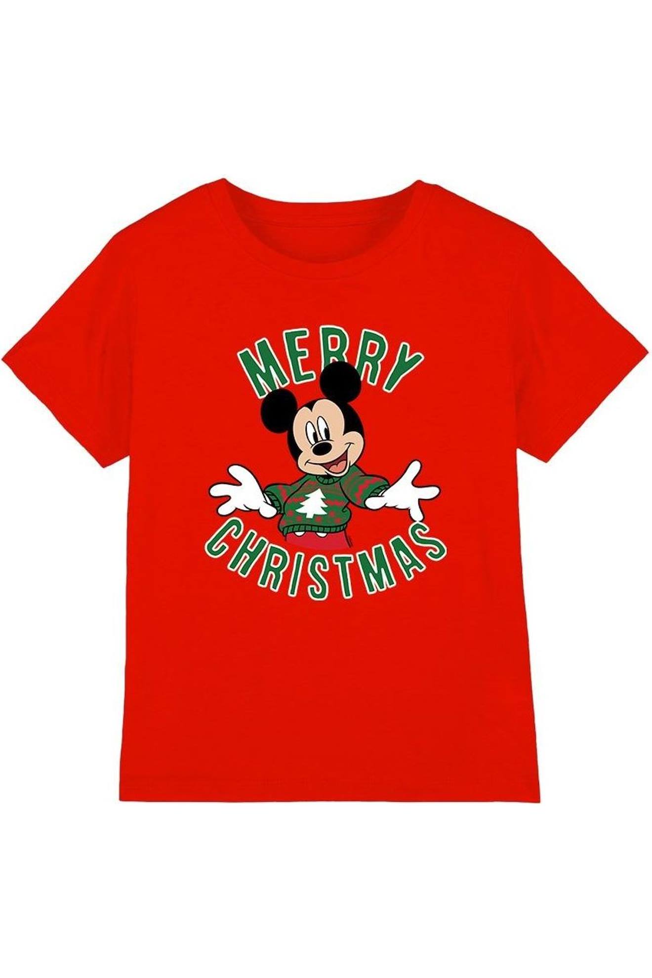 T-shirt De Noël Motif Mickey Mouse Coton Disney Rouge
