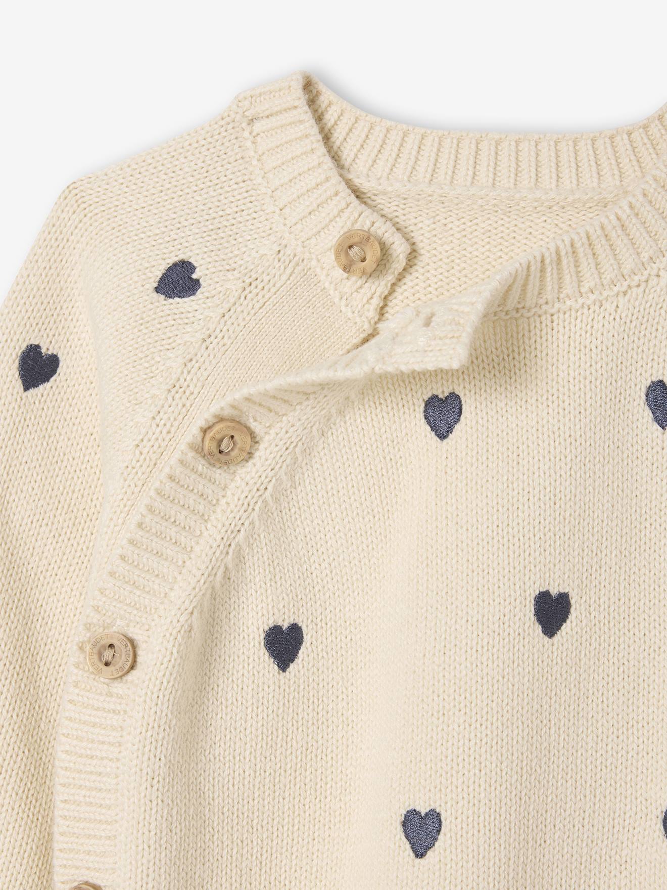 Pull naissance avec petits cœurs brodés écru (Vertbaudet) - Image 2