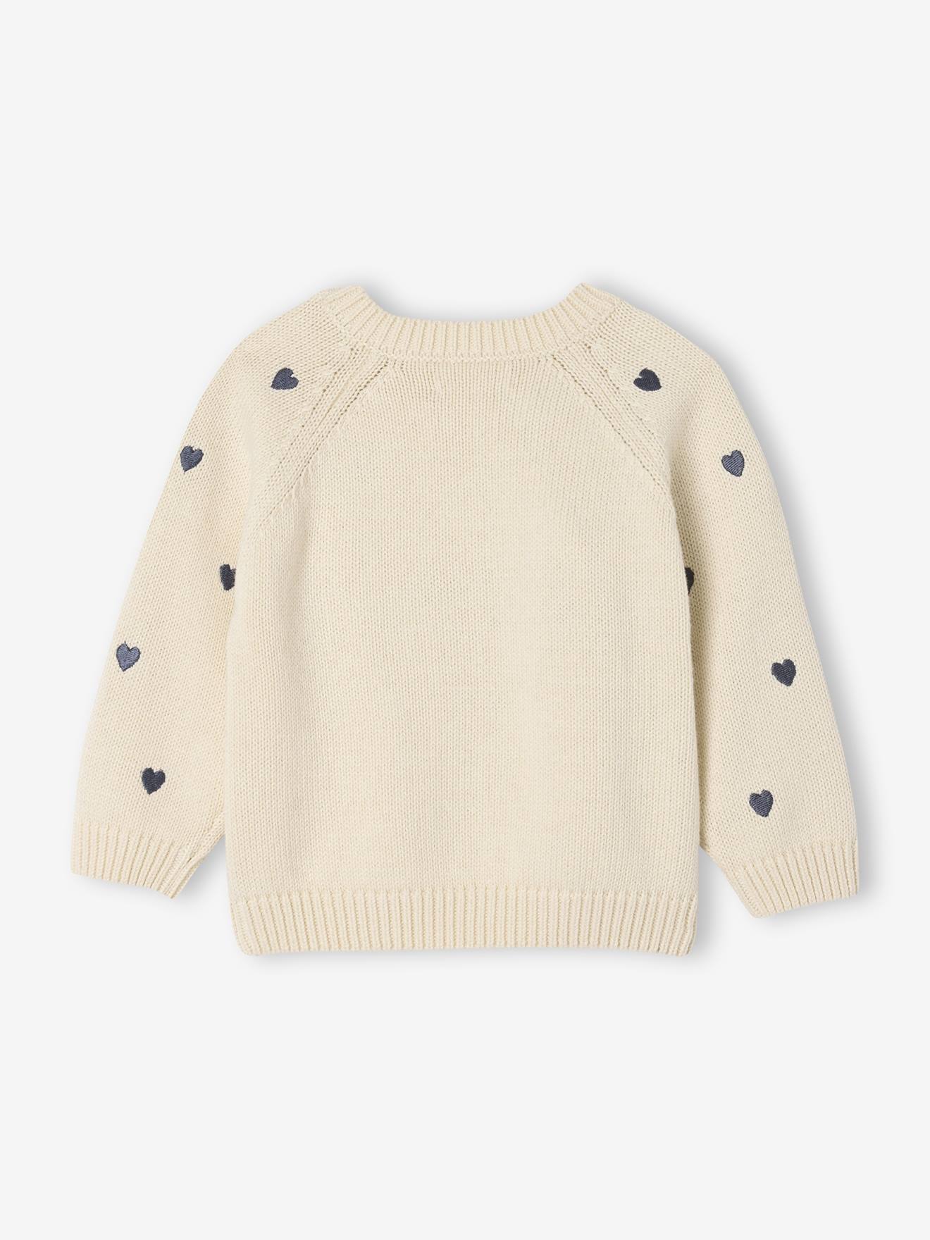 Pull naissance avec petits cœurs brodés écru (Vertbaudet) - Image 1