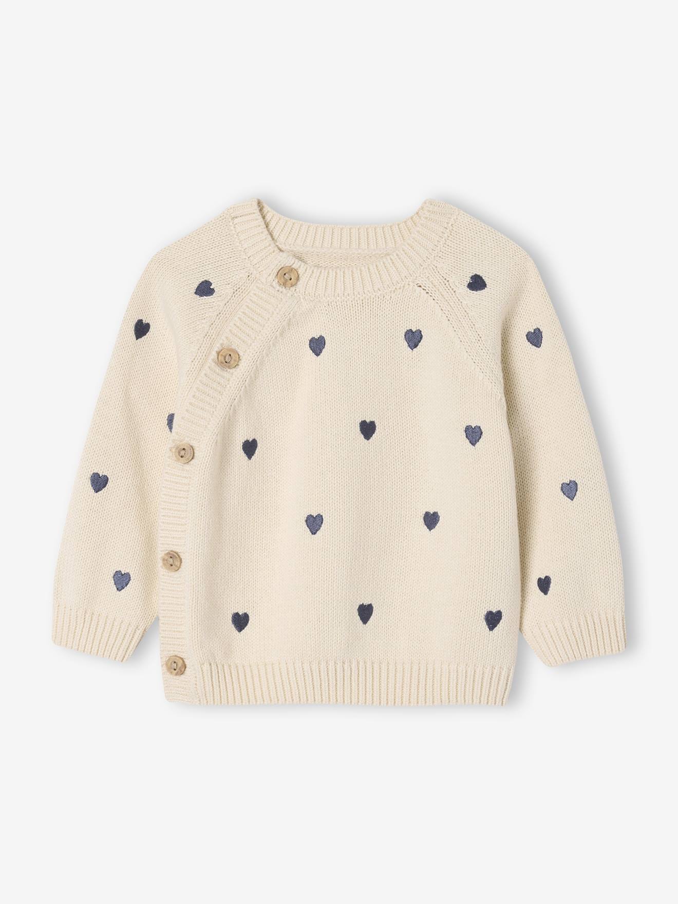 Pull naissance avec petits cœurs brodés écru (Vertbaudet) - Couverture