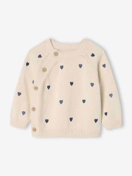 Vertbaudet - Pull naissance avec petits cœurs brodés écru