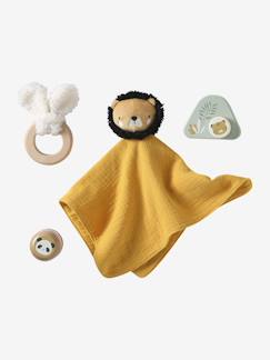 Jouet-Premier âge-Coffret cadeau 4 pièces : doudou personnalisable + anneau de dentition + hochet + boîte à musique en bois FSC®