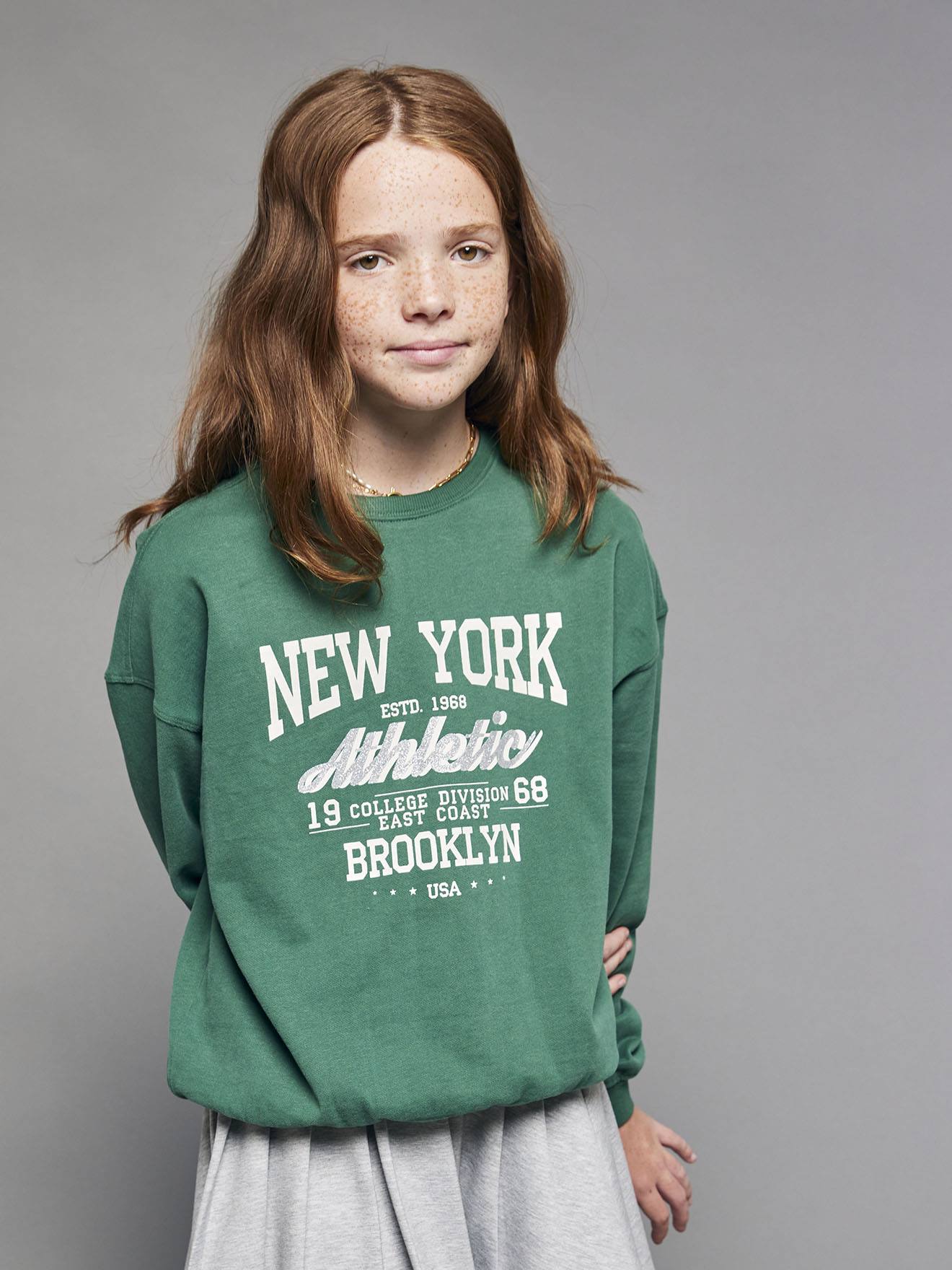 Sweat motif New York fille vert anglais