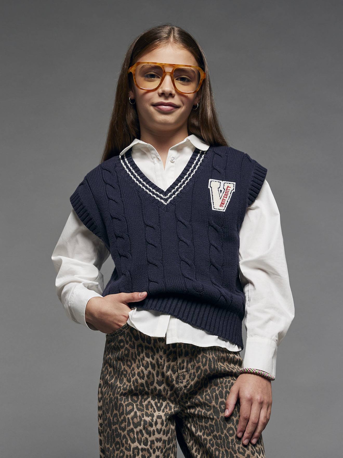 Pull sans manches fille marine